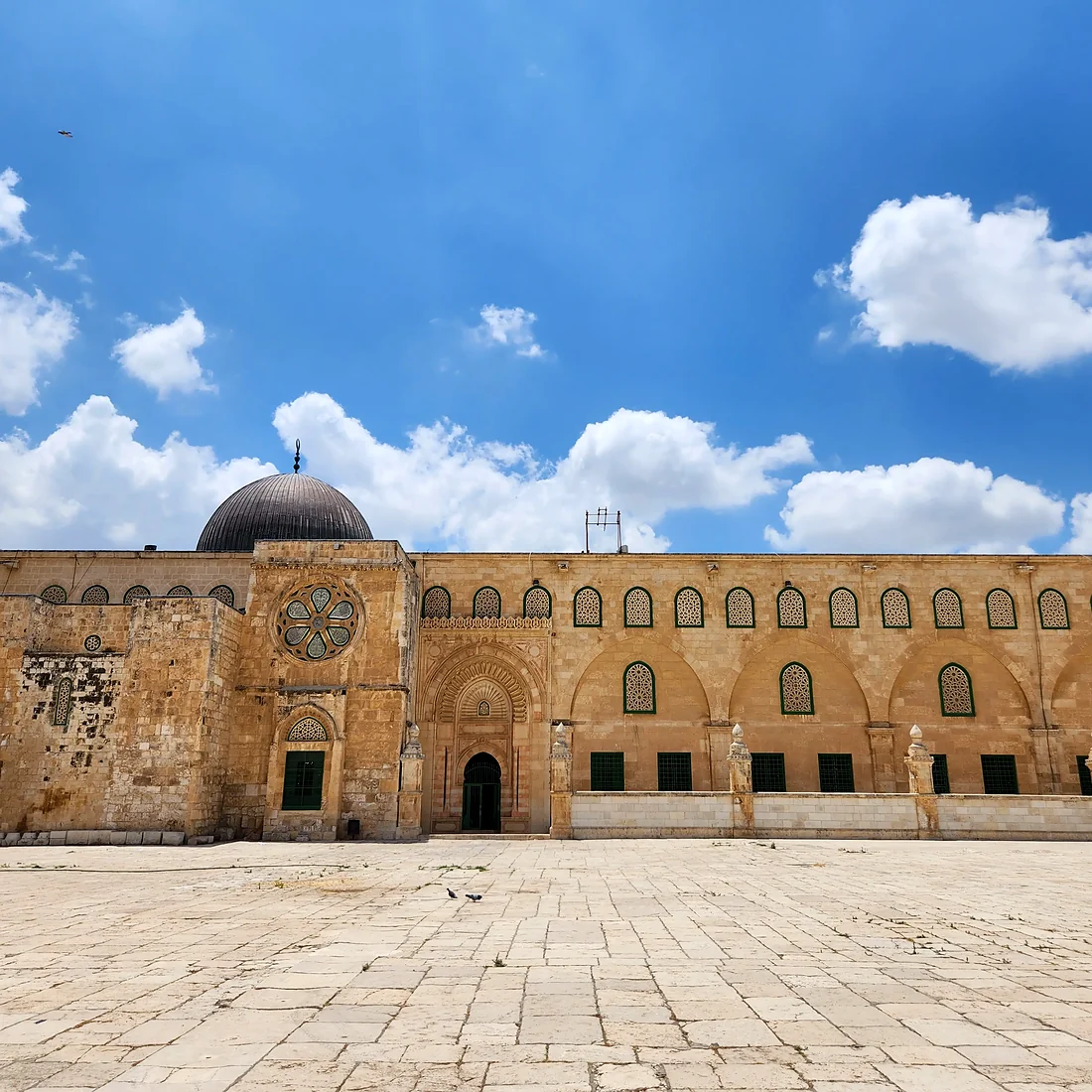 The Qibli Mosque in the Al-Aqsa compound under a blue sky