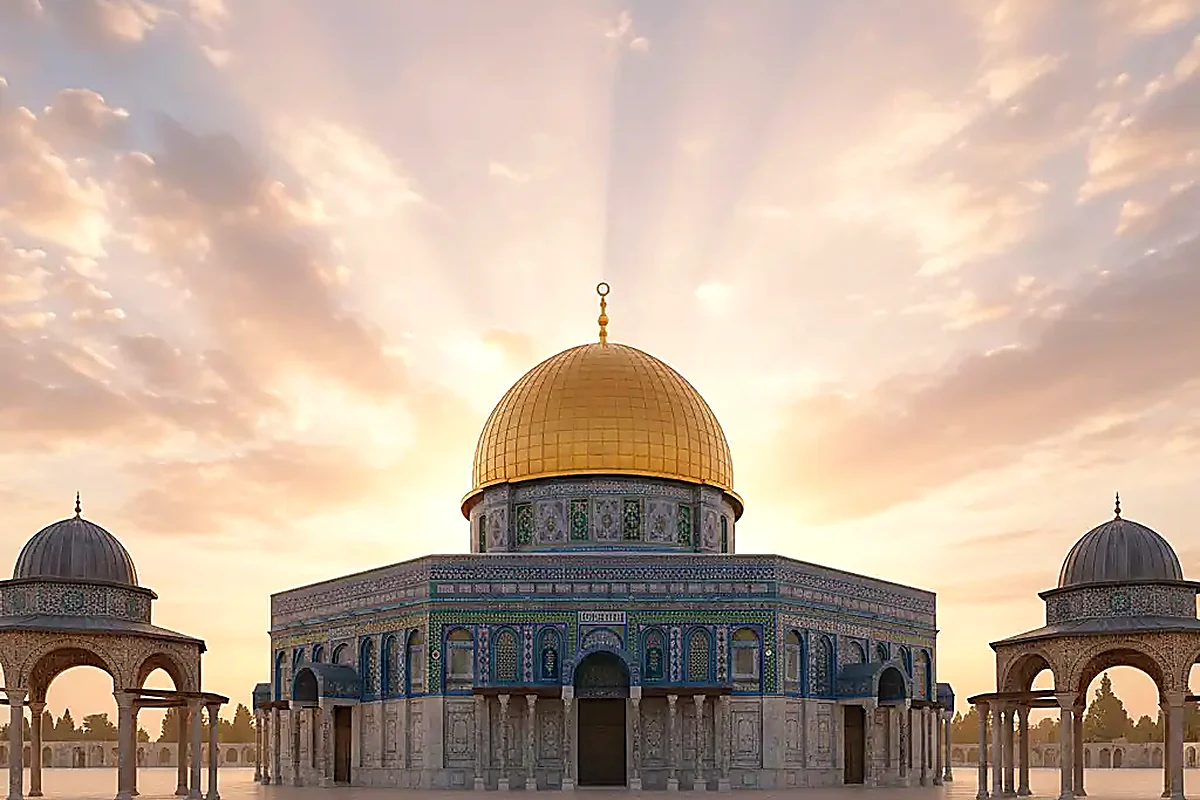 The Dome of the Rock glowing at sunset