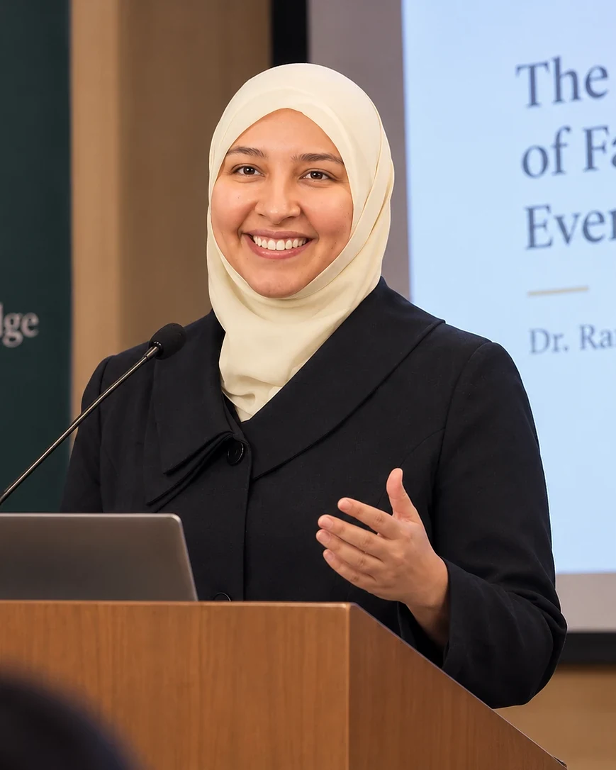Shaykha Dr. Rania Awaad speaking at a podium